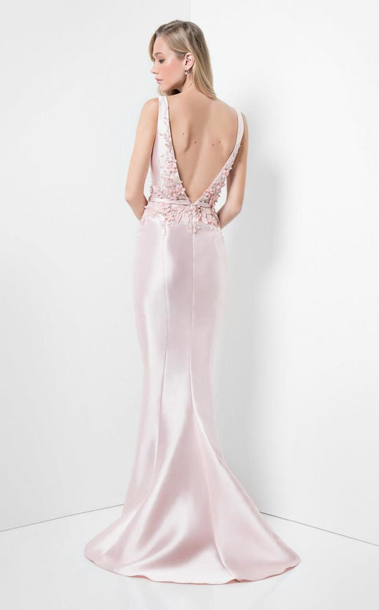 Terani Couture - Lustrous Beaded Boat Neck Mermaid Dress 1711M3352  In Blush