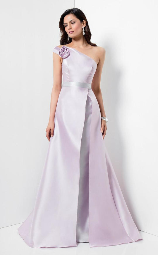 Terani Couture - Stylish Rosette Asymmetric A-line Gown 1711M3359 In Purple and Silver