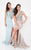 Terani Couture - Adorned Scalloped V-Neck Sheath Gown 1711M3375 In Blue and Neutral