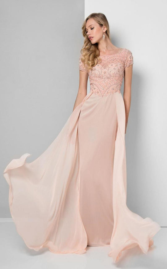 Terani Couture - Beaded Illusion A-Line Gown 1711M3377 In Pink and Neutral