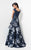 Terani Couture - Portrait Neck Layered Floral Print  A-line Dress 1711M3387 In Blue