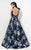 Terani Couture - Scoop Back Floral Print A-line Dress 1711M3388 In Blue