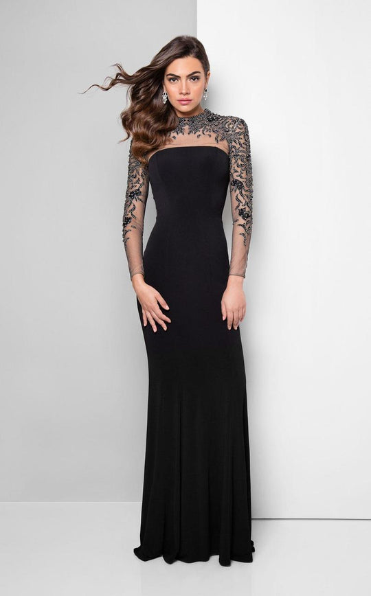 Terani Couture - Hypnotic Lace Applique Illusion Gown 1711M3394 In Black