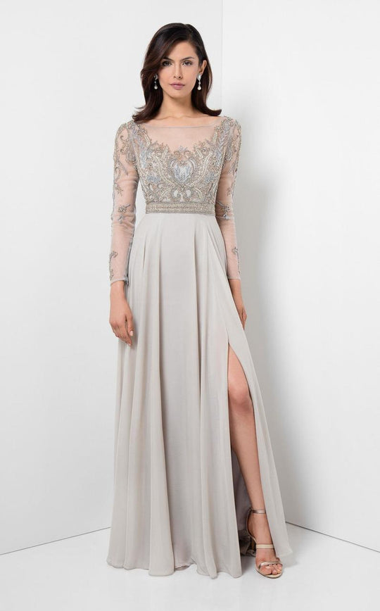 Terani Couture - Ornate Bodice Illusion Sleeve Gown 1711M3401 In Neutral