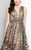 Terani Couture - Shirred Patterned Illusion Gown  1712E3645 In Black and Multi-Color