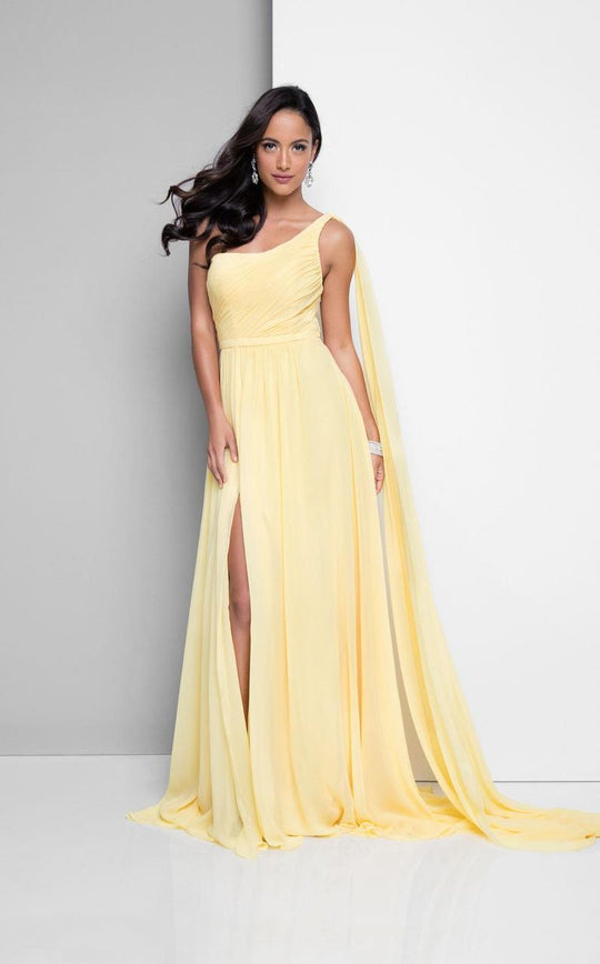 Terani Couture - One-shoulder Gown with High Side Slit 1712E3651 In Yellow