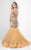 Terani Couture - Embroidered Cap-sleeve Trumpet Gown 1712GL3566 in Brown