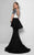 Terani Couture - Short-sleeve Peplum Mermaid Gown 1712M3421 in White and Black