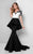 Terani Couture - Short-sleeve Peplum Mermaid Gown 1712M3421 in White and Black
