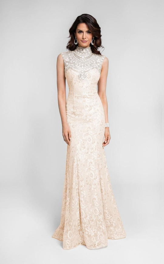Terani Couture - Fabulous Beaded High  Neck Mermaid Gown 1713E3666 In Neutral