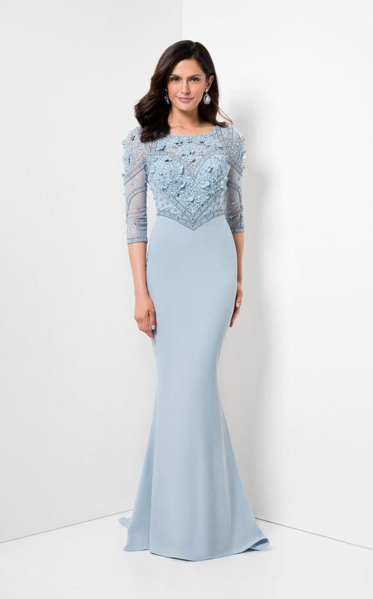 Terani Couture - 3/4 Sleeve Bateau Neck Beaded Mermaid Dress 1713M3461 In Pink