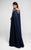 Terani Couture - Bejeweled V-Neck Chiffon Gown With Cape 1713M3469 in Blue