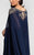 Terani Couture - Bejeweled V-Neck Chiffon Gown With Cape 1713M3469 in Blue