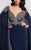 Terani Couture - Bejeweled V-Neck Chiffon Gown With Cape 1713M3469 in Blue