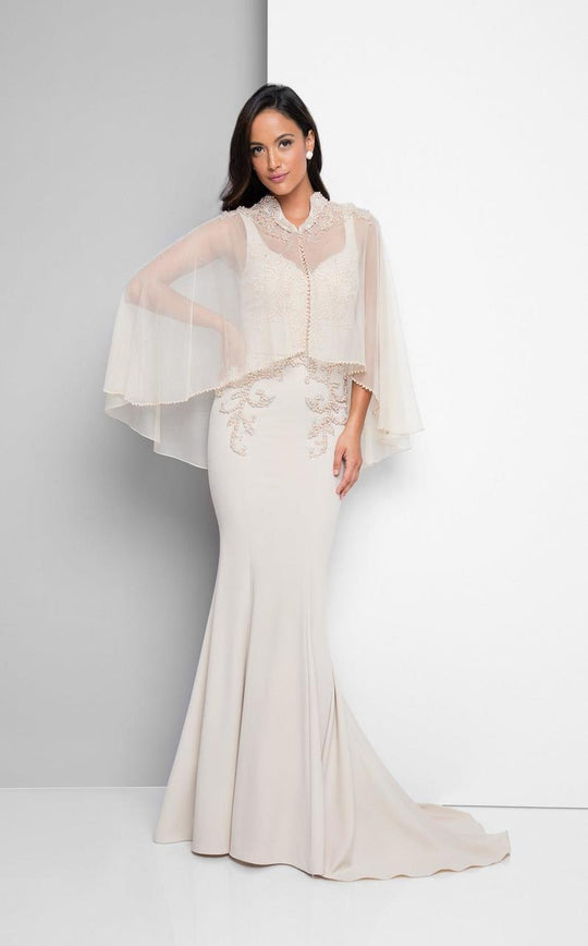 Terani Couture - Classy Sheer Foliage Mermaid Gown 1713M3479 In Champagne