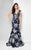 Terani Couture - Lovely Floral Cap-sleeve Marmaid Gown 1713M3498 in Black