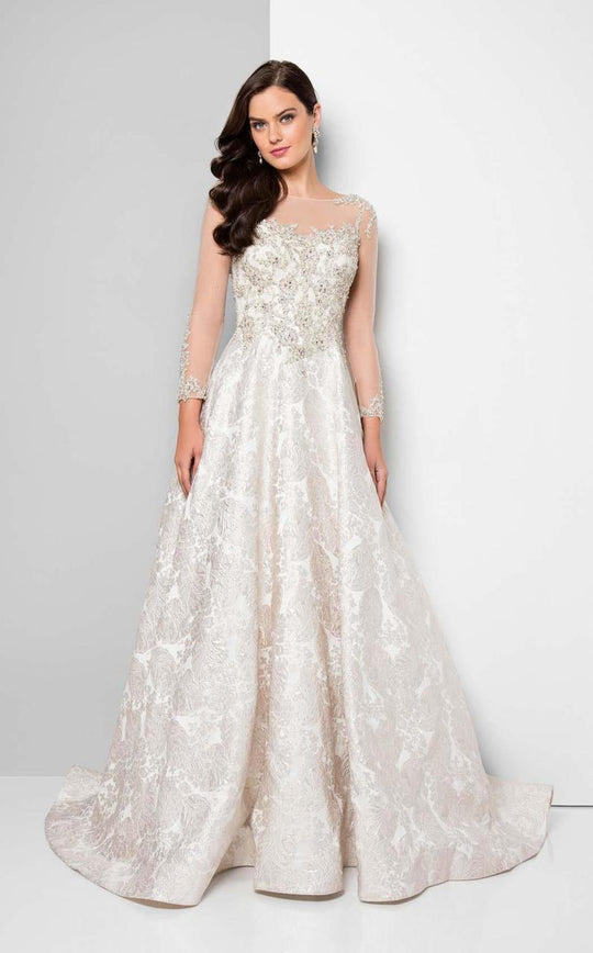 Terani Couture - Detailed Beaded Illusion Neck Ball Gown 1713M3502 in Gold