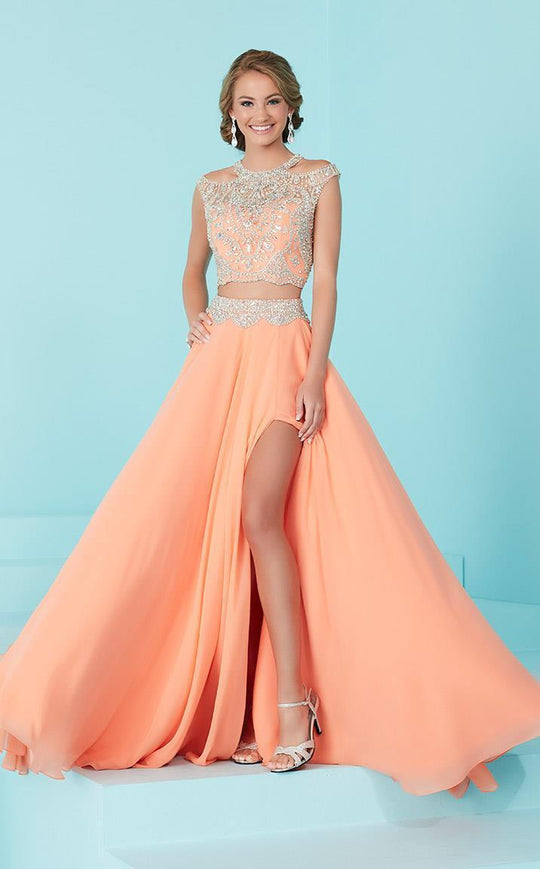Tiffany Homecoming - Lavishly Adorned Bateau Illusion Evening Gown 16202 In Orange