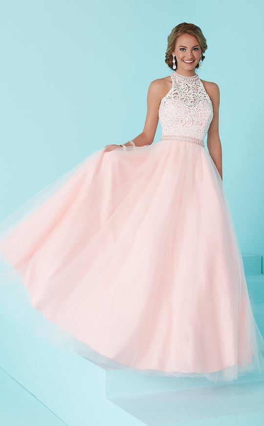 Tiffany Designs - 16209 Elegant Sleeveless Formal Dress with Feather-Layered Skirt