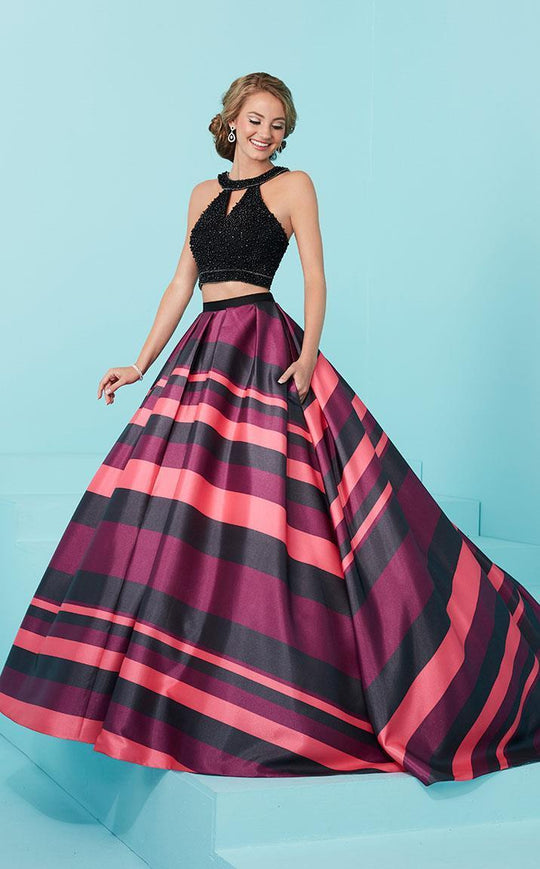 Tiffany Homecoming - 16210 Halter Top Two-Piece Ballgown in Black and Pink