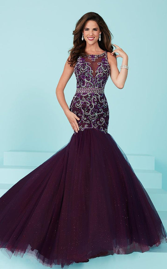 Tiffany Homecoming - Sheer Embellished Mermaid Gown in Purple