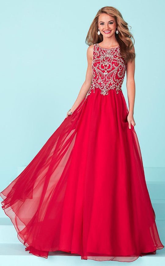 Tiffany Homecoming - 16222 Ornate Festooned Chiffon Gown in Red