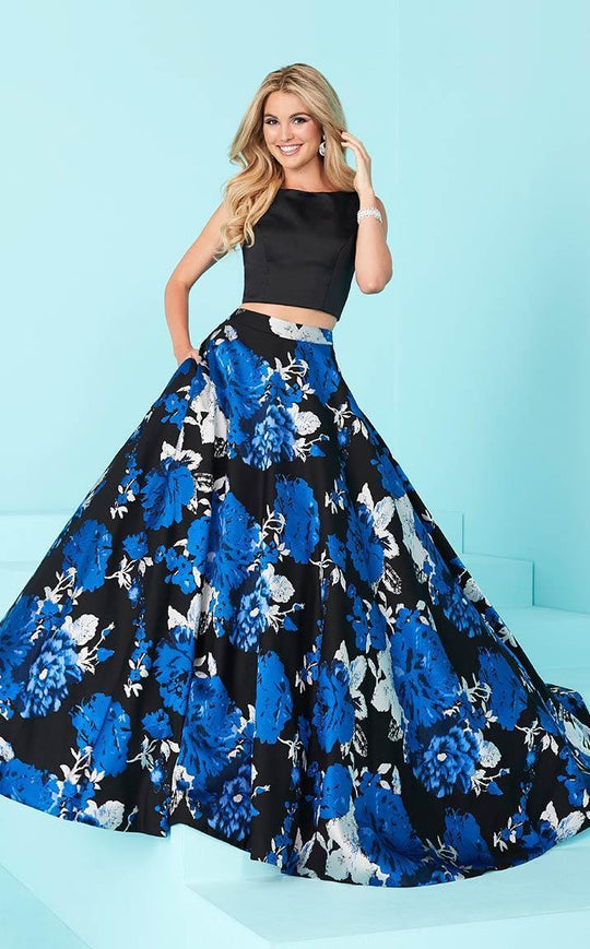 Tiffany Homecoming - 16223 Charming Two Piece Sleeveless Dress in Black, Blue and Floral