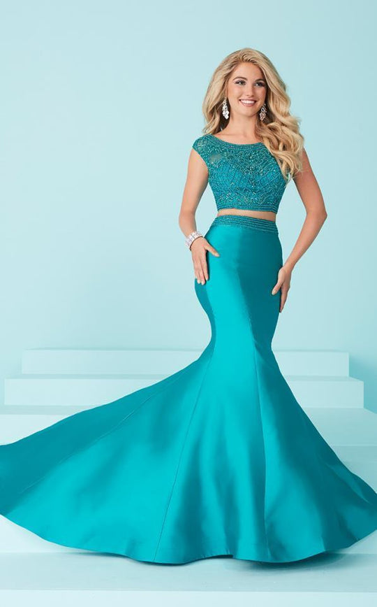Tiffany Homecoming - Gorgeous Bateau Illusion Trumpet Evening Gown 16225 In Green
