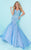 Tiffany Homecoming - 16227 Plunging Flounced Mermaid Gown in Blue