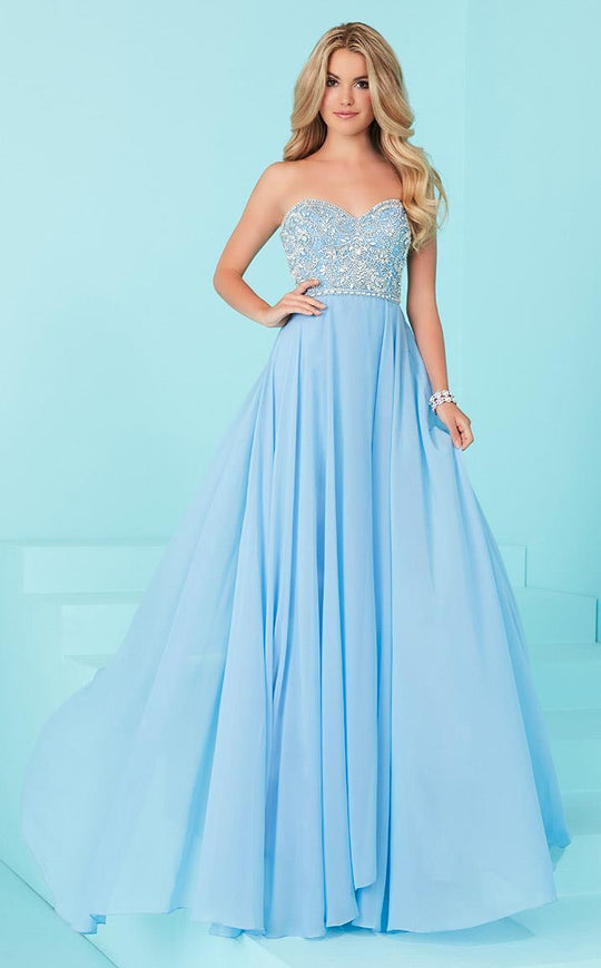 Tiffany Homecoming - Scintillating Beaded Sweetheart Chiffon A-line Skirt 16231 In Blue