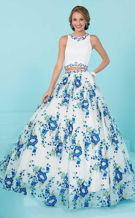 Tiffany Homecoming - Stunning Sleeveless Formal Two Piece  16232 in White and Blue Floral