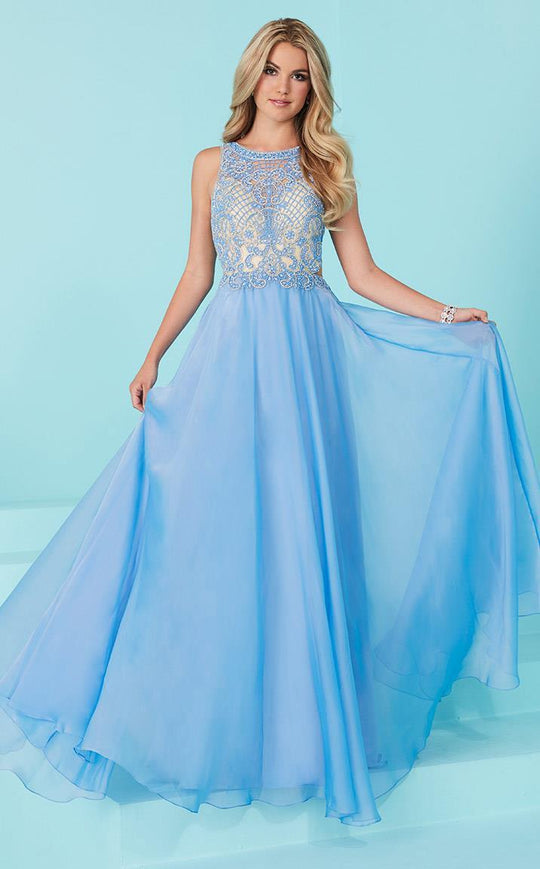 Tiffany Homecoming - Stunning Bateau A-Line Evening Gown with Lattice Beadwork 16233 in Blue