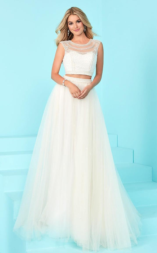 Tiffany Homecoming - Iridescent Bateau Illusion Tulle Long Evening Gown 16242 In White