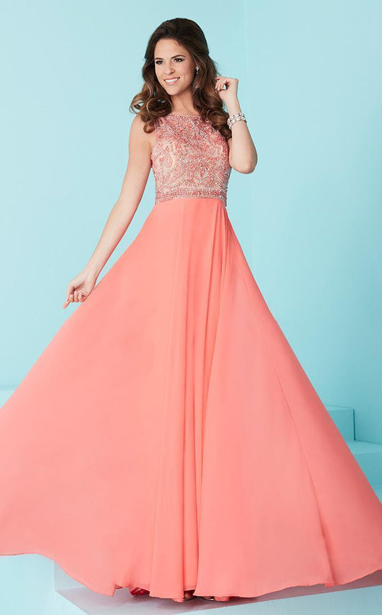 Tiffany Homecoming - Alluring Beaded Bateau Illusion Neck Chiffon A-line Dress 16244 In Orange