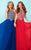 Tiffany Homecoming - 16246 Halter Illusion Center Split Gown in Blue and Red