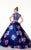 Panoply - Highly Embellished Choker Long Evening Gown 14792 In Blue and Floral