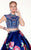 Panoply - Highly Embellished Choker Long Evening Gown 14792 In Blue and Floral