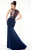 Panoply - Beaded Bateau Neck Jersey Trumpet Dress 14796 in Blue