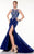 Panoply - Stunning Illusion Metallic Lace Applique Trumpet Gown 14798  in Green