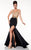 Panoply - Exquisite V-Neck Gilded Lace Trimmed Trumpet Gown 14801 in Black and Gold