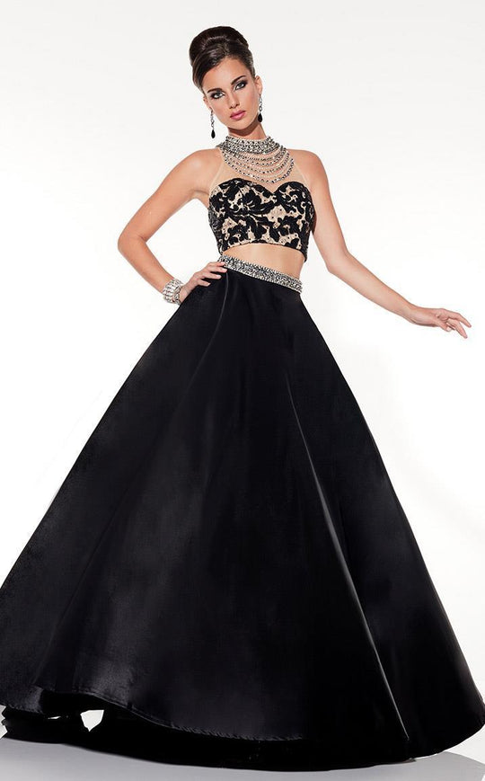Panoply - Two-Piece Classy Illusion Crystal Choker Ball Gown 14802 in Black and Neutral