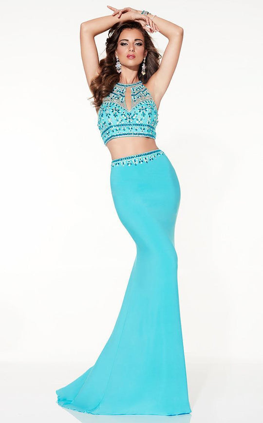 Panoply - 14804 Illusion Halter Trumpet Gown in Blue