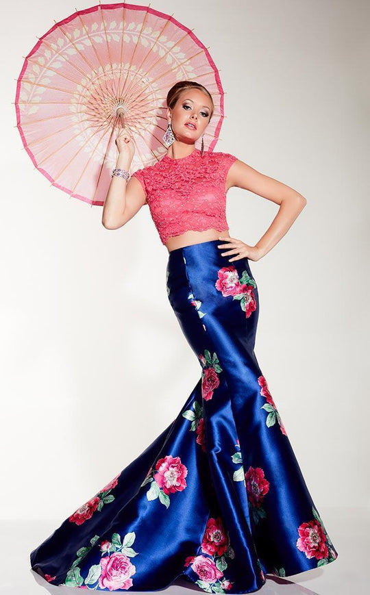 Panoply - Quirky Floral Print Mikado Trumpet Evening Gown 14805 In Floral and  Multi-Color