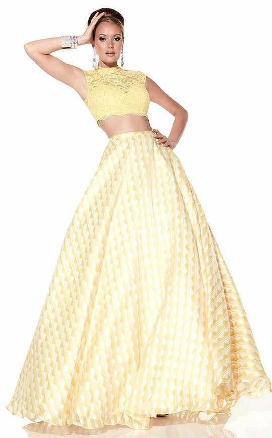 Panoply - Two-Piece Lace Illusion Woven Organza A-Line Gown 14809 in Yellow