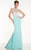 Panoply - Crystal Ornate Yoke Illusion Jersey Trumpet Gown 14810 in Blue and White