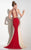 Panoply - Iridescent Color Blocked Trumpet Gown with Brooch Detail 14813 in Blue and Neutral