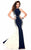 Panoply - 14813 Iridescent Color Blocked Trumpet Gown with Brooch Detail