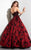 Panoply - Embellished Sweetheart Floral Print Ball Gown 14822 in Red
