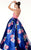 Panoply - 14835 Strapless Lace and Floral Print Ballgown in Royal Rose