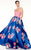 Panoply - 14835 Strapless Lace and Floral Print Ballgown in Royal Rose